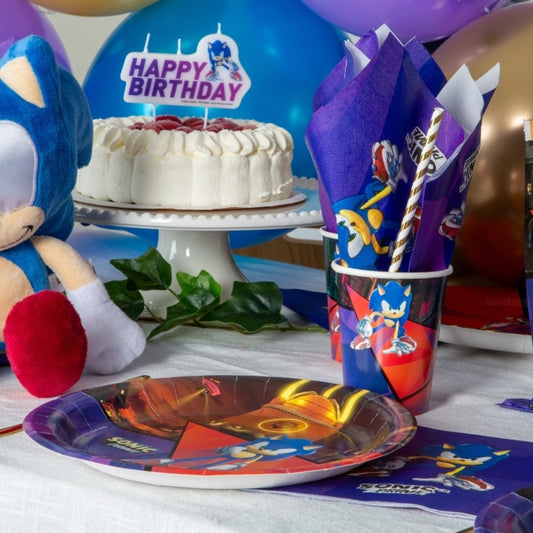 Kalaspaket Tema Sonic 8-Pack | Muggar, Tallrikar, Servetter & Ballonger